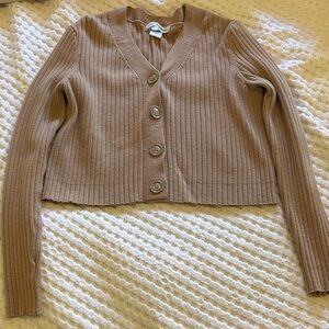 Women's Tan Ribbed Cardigan Sweater